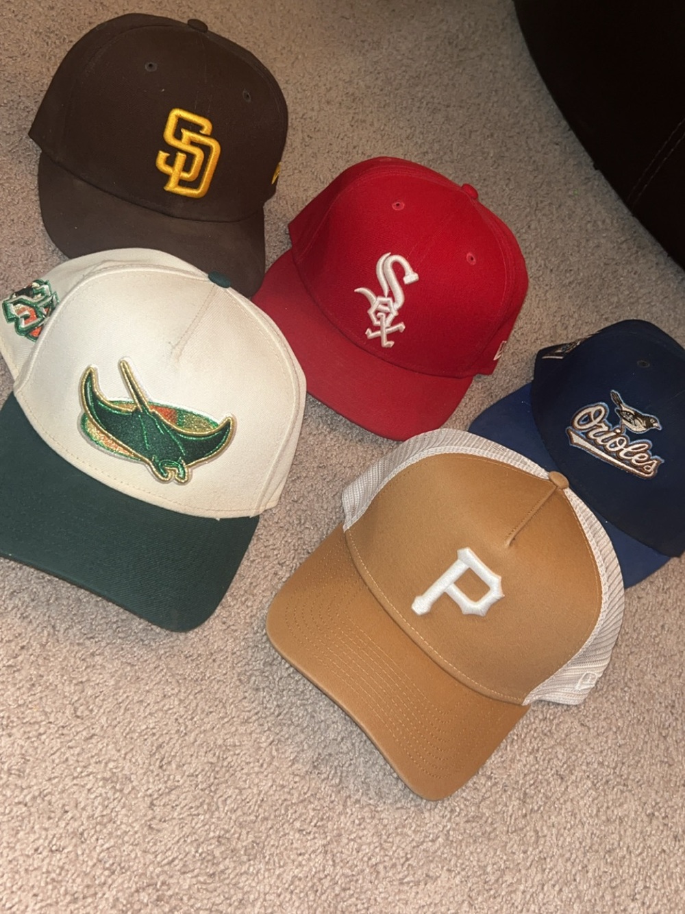 New Era Multi-Color Team Cap Lot — Brown, Red, White, Green, Blue, Tan